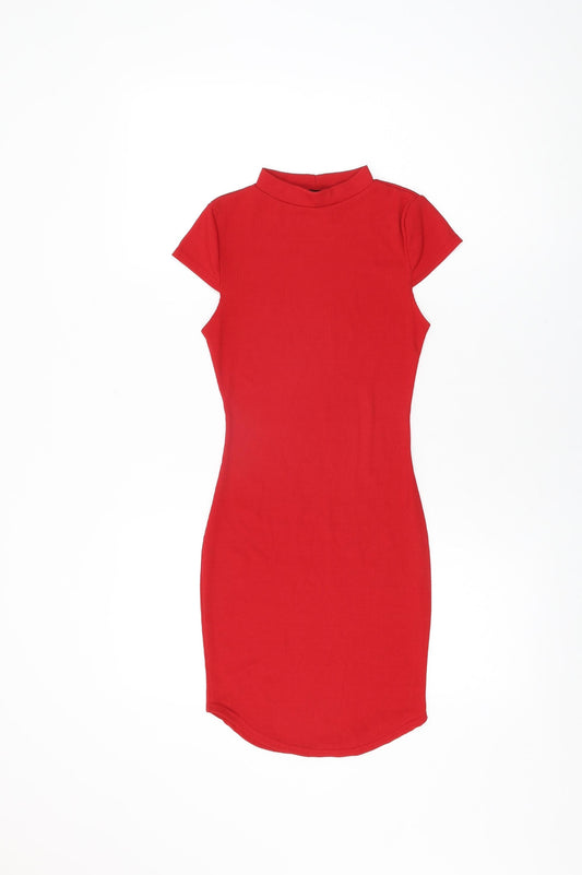 PRETTYLITTLETHING Womens Red Polyester Bodycon Size 6 Round Neck Pullover