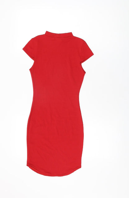 PRETTYLITTLETHING Womens Red Polyester Bodycon Size 6 Round Neck Pullover