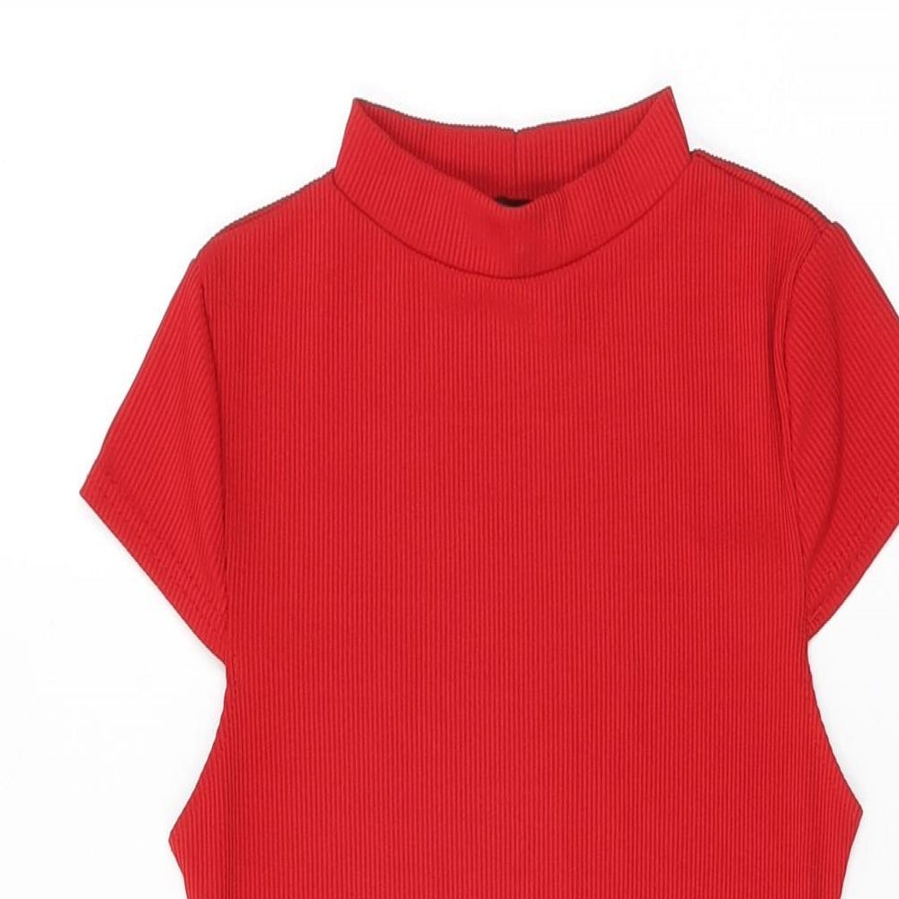 PRETTYLITTLETHING Womens Red Polyester Bodycon Size 6 Round Neck Pullover