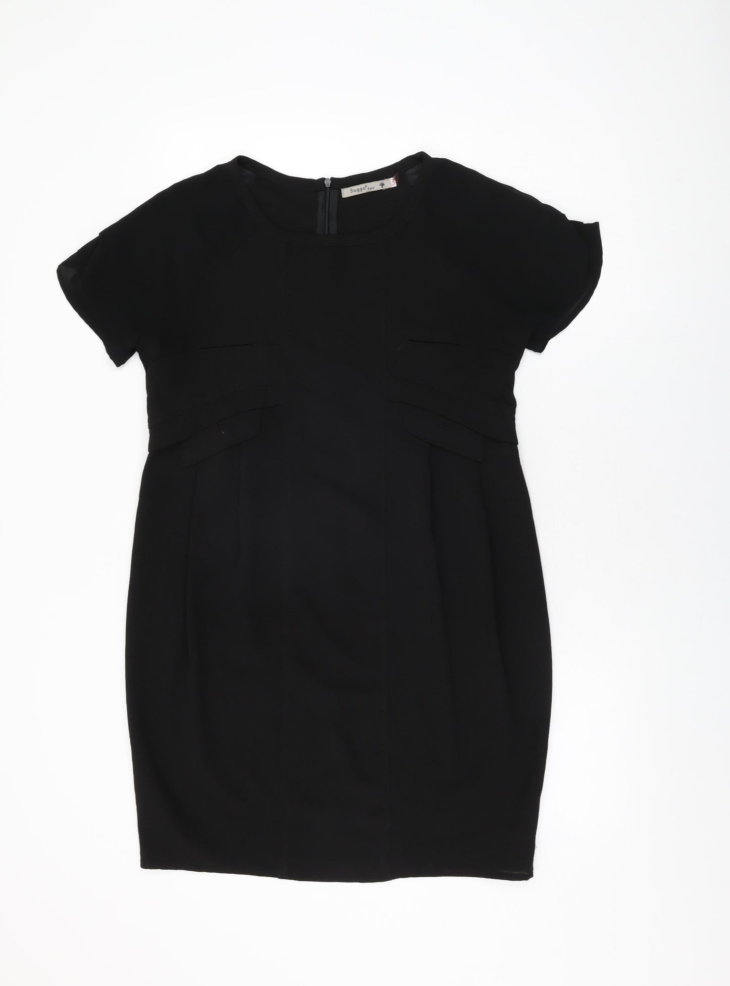 Soggo Collection Womens Black Polyester Shift Size S Round Neck Zip