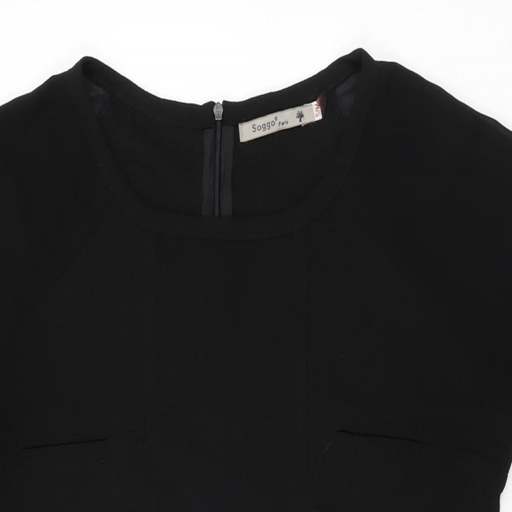 Soggo Collection Womens Black Polyester Shift Size S Round Neck Zip
