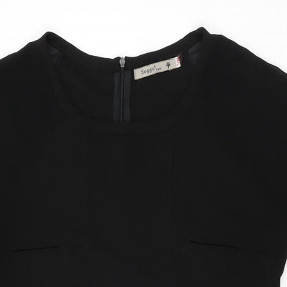 Soggo Collection Womens Black Polyester Shift Size S Round Neck Zip