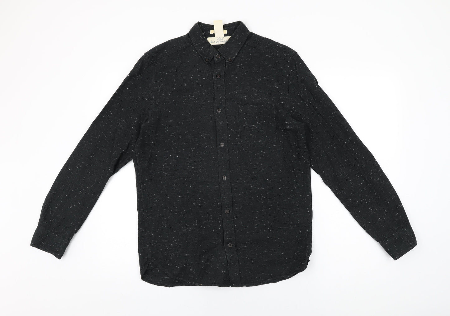 H&M Mens Black Cotton Button-Up Size S Collared Button