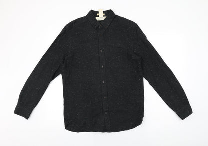 H&M Mens Black Cotton Button-Up Size S Collared Button