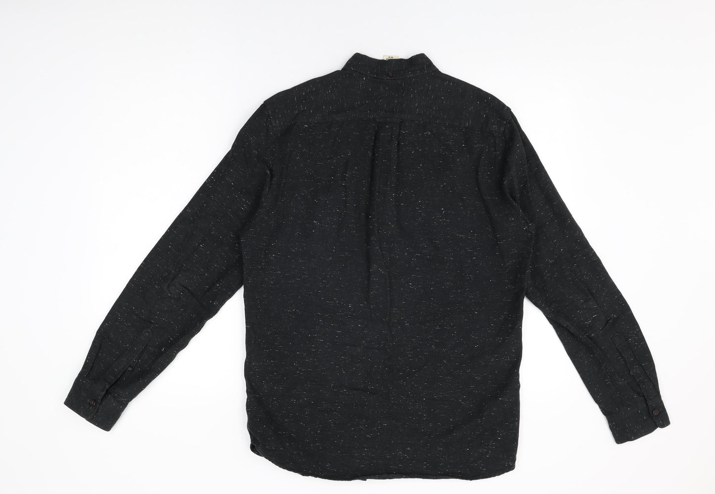 H&M Mens Black Cotton Button-Up Size S Collared Button