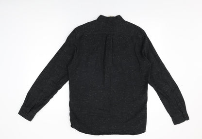 H&M Mens Black Cotton Button-Up Size S Collared Button