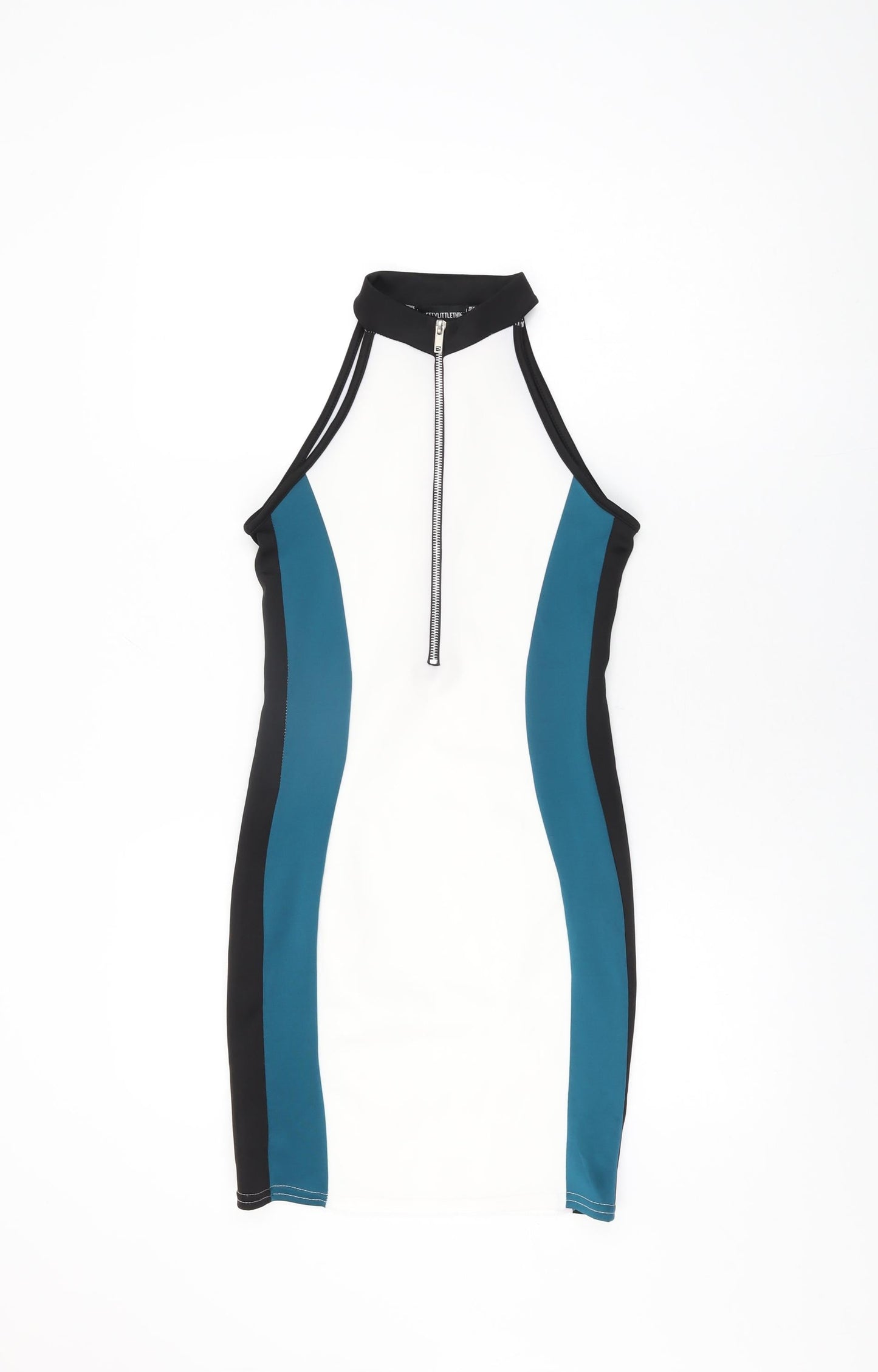 PRETTYLITTLETHING Womens White Geometric Polyester Bodycon Size 6 Round Neck Zip