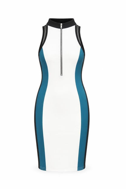 PRETTYLITTLETHING Womens White Geometric Polyester Bodycon Size 6 Round Neck Zip
