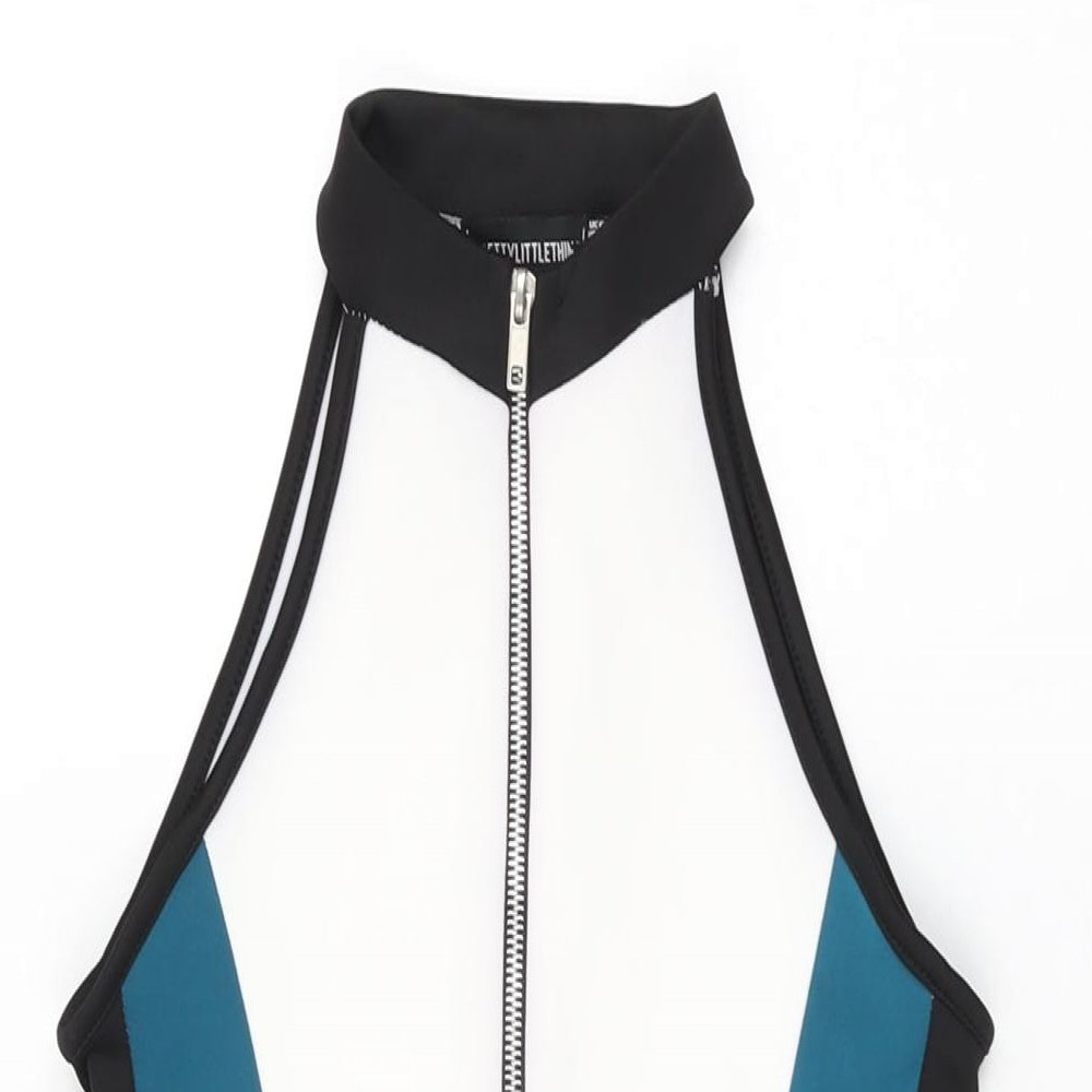 PRETTYLITTLETHING Womens White Geometric Polyester Bodycon Size 6 Round Neck Zip