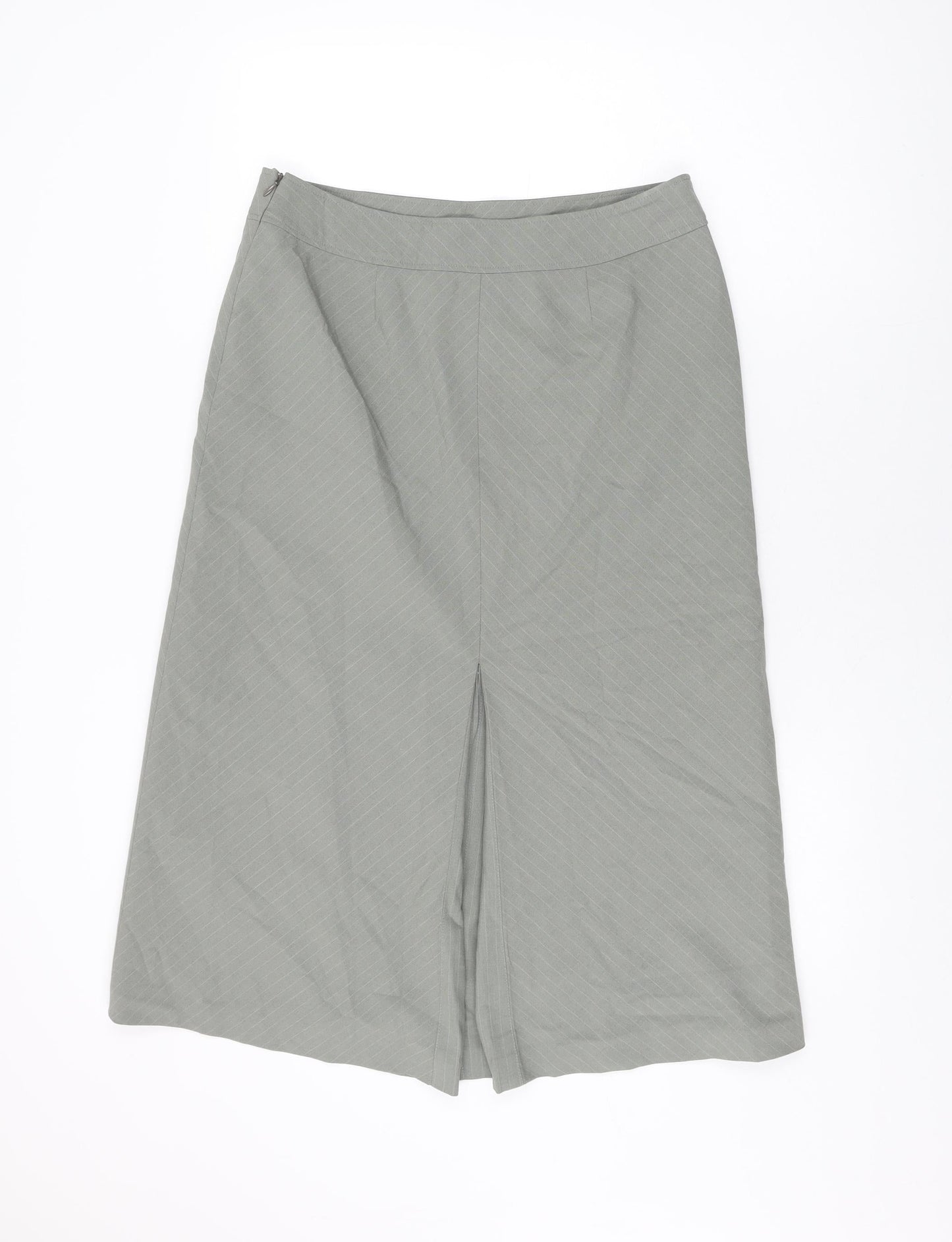 Per Una Womens Grey Striped Polyester Swing Skirt Size 14 Zip