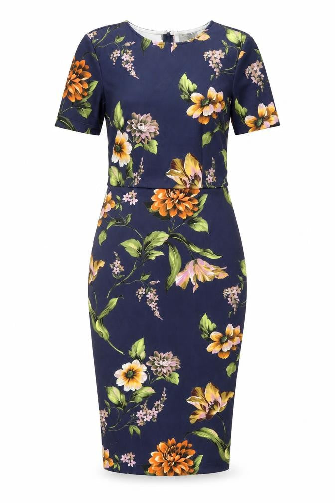 ASOS Womens Blue Floral Polyester Bodycon Size 10 Round Neck Zip
