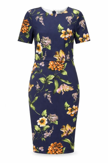 ASOS Womens Blue Floral Polyester Bodycon Size 10 Round Neck Zip