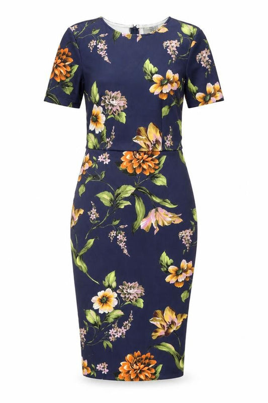 ASOS Womens Blue Floral Polyester Bodycon Size 10 Round Neck Zip