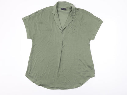 Marks and Spencer Womens Green Polyester Basic Blouse Size 12 Collared