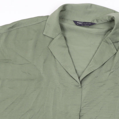 Marks and Spencer Womens Green Polyester Basic Blouse Size 12 Collared