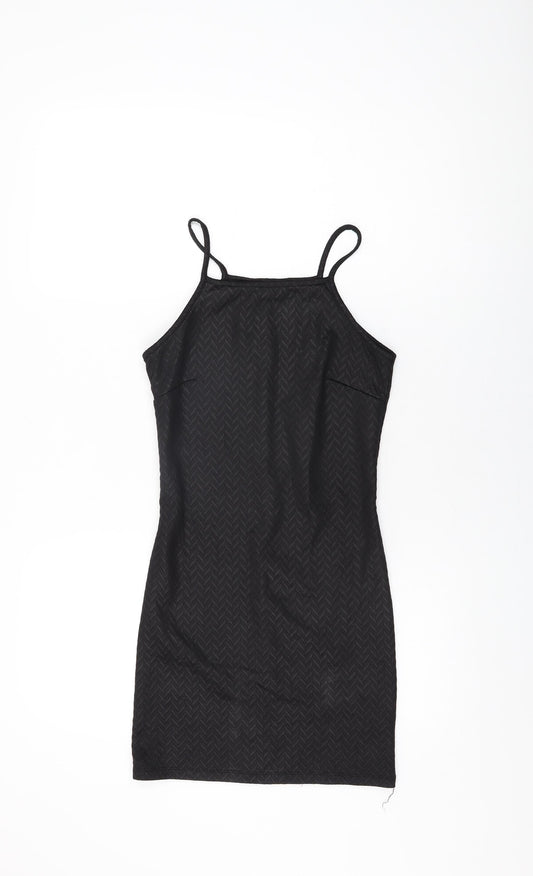 Miss Selfridge Womens Black Polyester Bodycon Size 4 Round Neck Pullover