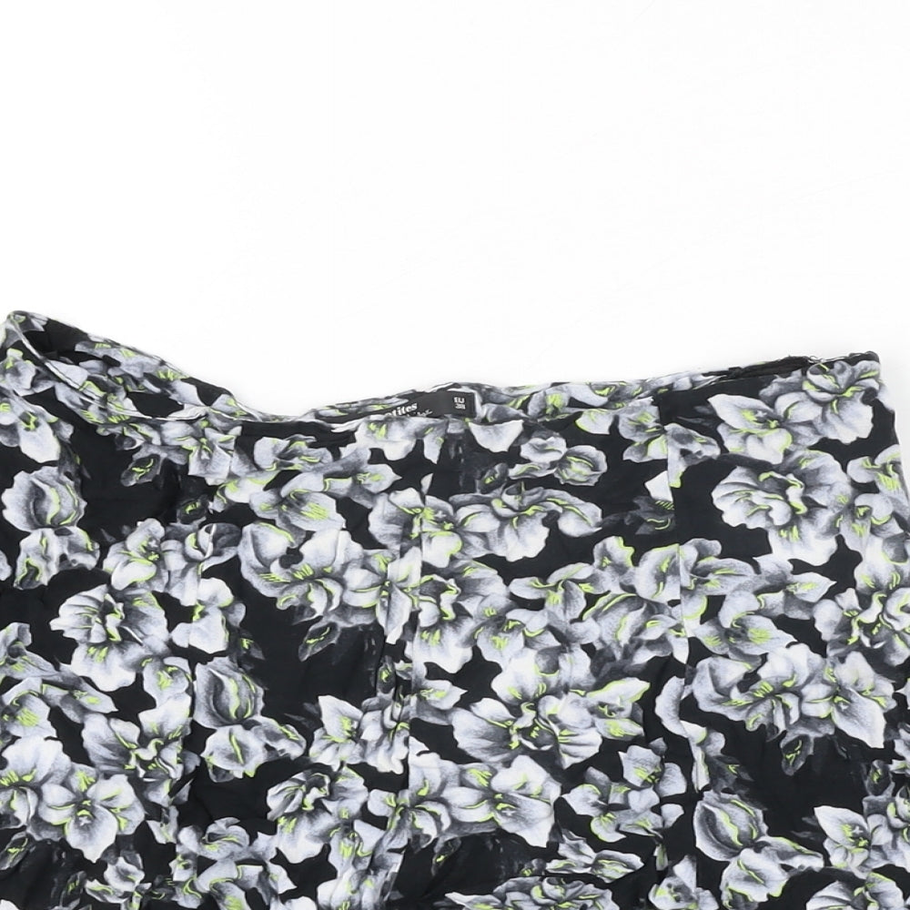Miss Selfridge Womens Black Floral Viscose Basic Shorts Size 10 Regular Zip