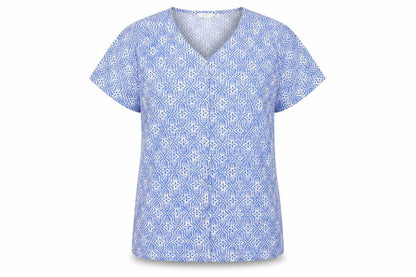 Isle Womens Blue Geometric Polyester Basic Button-Up Size 14 V-Neck - Size 14-16