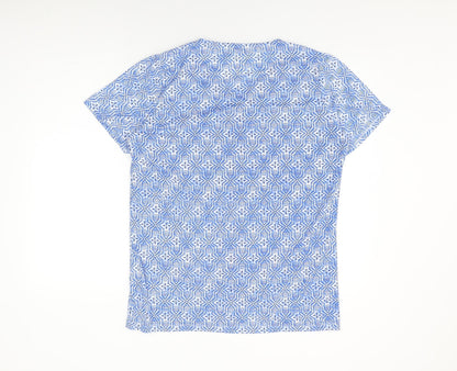 Isle Womens Blue Geometric Polyester Basic Button-Up Size 14 V-Neck - Size 14-16