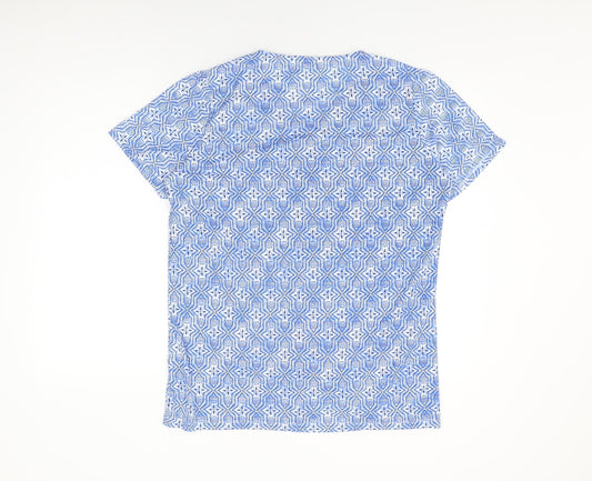 Isle Womens Blue Geometric Polyester Basic Button-Up Size 14 V-Neck - Size 14-16