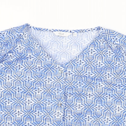 Isle Womens Blue Geometric Polyester Basic Button-Up Size 14 V-Neck - Size 14-16