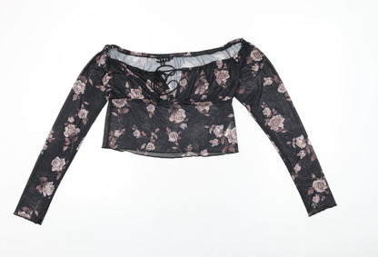 Womens UK Size M Motel Black Cropped T-Shirt