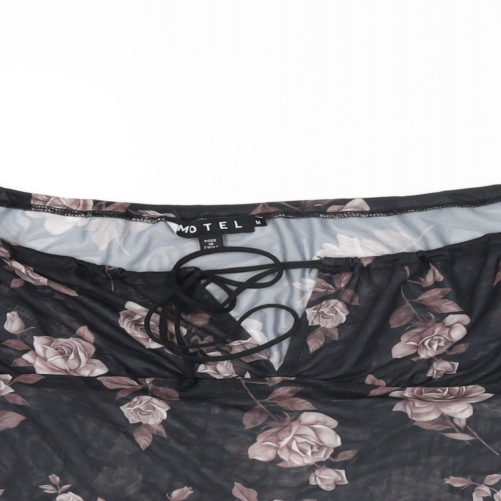 Womens UK Size M Motel Black Cropped T-Shirt