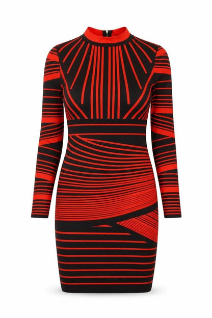 CBR Womens Black Geometric Polyester Bodycon Size S Round Neck Zip