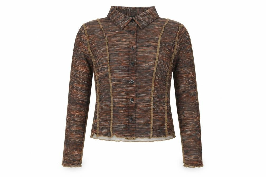 Motel Rocks Womens Brown Geometric Polyester Basic Button-Up Size S Collared