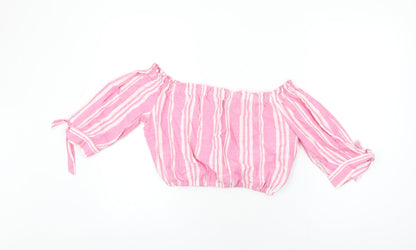 Womens UK Size 12 New Look Pink Cropped T-Shirt