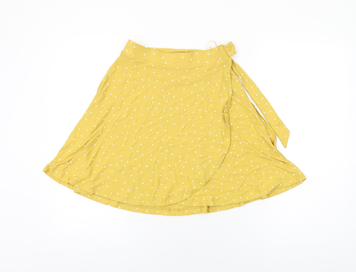 NEXT Womens Yellow Polka Dot Viscose Skater Skirt Size 6 Tie