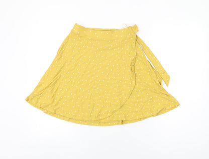 NEXT Womens Yellow Polka Dot Viscose Skater Skirt Size 6 Tie