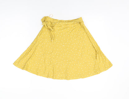 NEXT Womens Yellow Polka Dot Viscose Skater Skirt Size 6 Tie