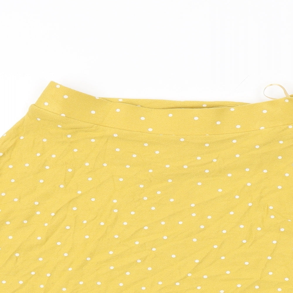 NEXT Womens Yellow Polka Dot Viscose Skater Skirt Size 6 Tie