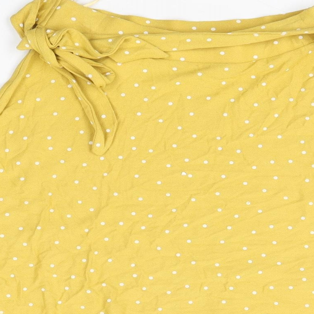 NEXT Womens Yellow Polka Dot Viscose Skater Skirt Size 6 Tie