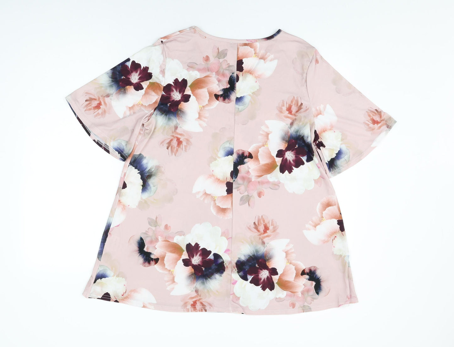 Originals Womens Pink Floral Polyester Basic T-Shirt Size M V-Neck