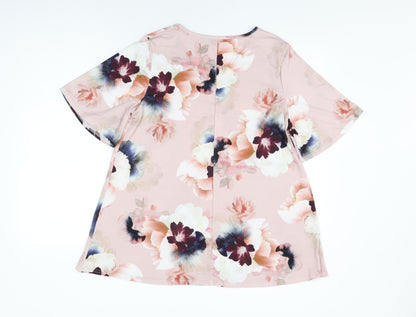 Originals Womens Pink Floral Polyester Basic T-Shirt Size M V-Neck