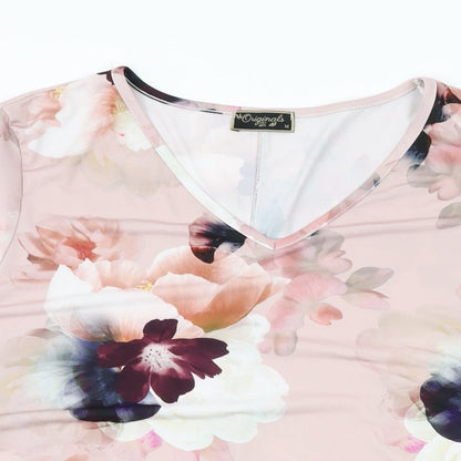 Originals Womens Pink Floral Polyester Basic T-Shirt Size M V-Neck
