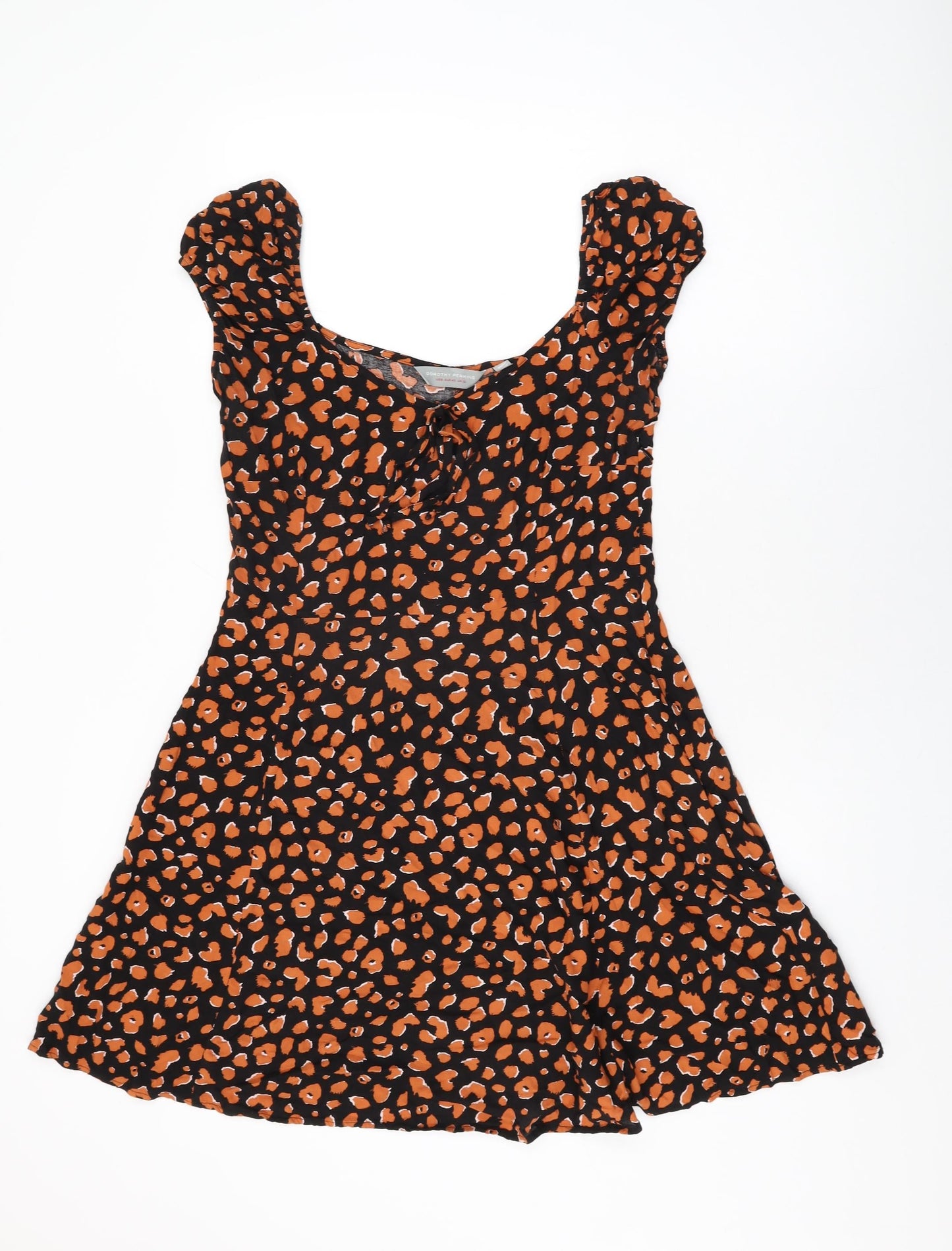 Dorothy Perkins Womens Black Animal Print Viscose Skater Dress Size 12 Sweetheart Zip