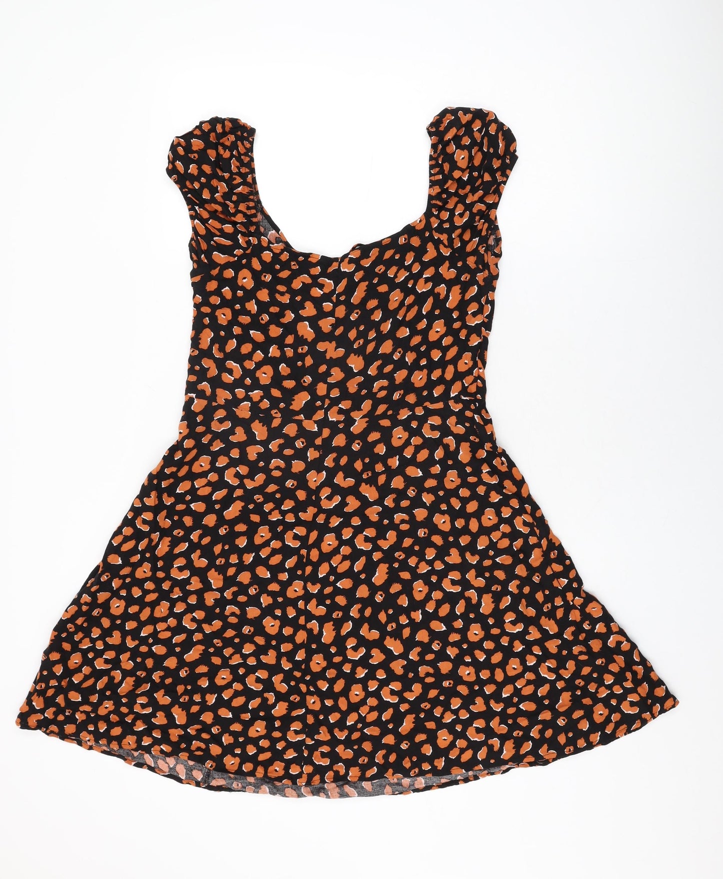 Dorothy Perkins Womens Black Animal Print Viscose Skater Dress Size 12 Sweetheart Zip