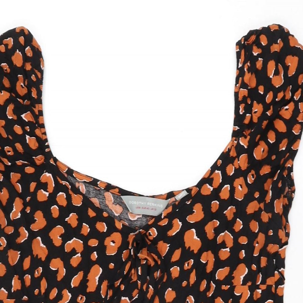 Dorothy Perkins Womens Black Animal Print Viscose Skater Dress Size 12 Sweetheart Zip