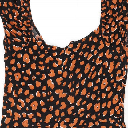Dorothy Perkins Womens Black Animal Print Viscose Skater Dress Size 12 Sweetheart Zip