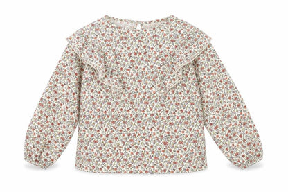 Front view of Zara girls’ ivory floral polyester basic t-shirt, size 13-14, years round neck button