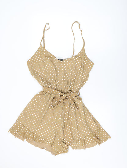 Boohoo Womens Beige Polka Dot Polyester Playsuit One-Piece Size 28 Pullover
