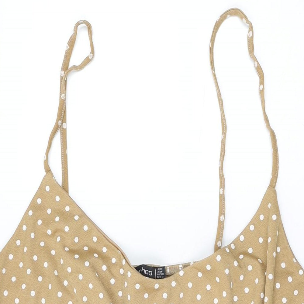 Boohoo Womens Beige Polka Dot Polyester Playsuit One-Piece Size 28 Pullover