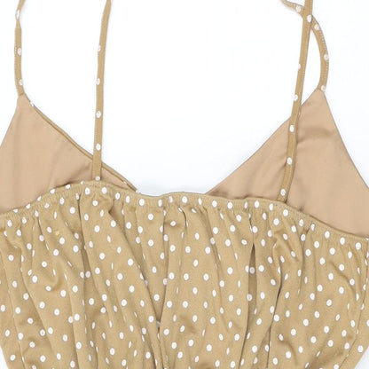 Boohoo Womens Beige Polka Dot Polyester Playsuit One-Piece Size 28 Pullover