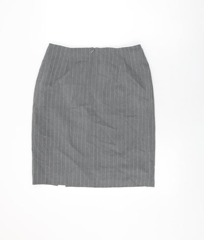 Dorothy Perkins Womens Grey Striped Polyester Straight & Pencil Skirt Size 14 Zip