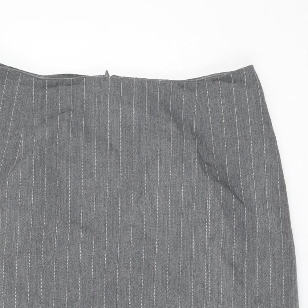 Dorothy Perkins Womens Grey Striped Polyester Straight & Pencil Skirt Size 14 Zip