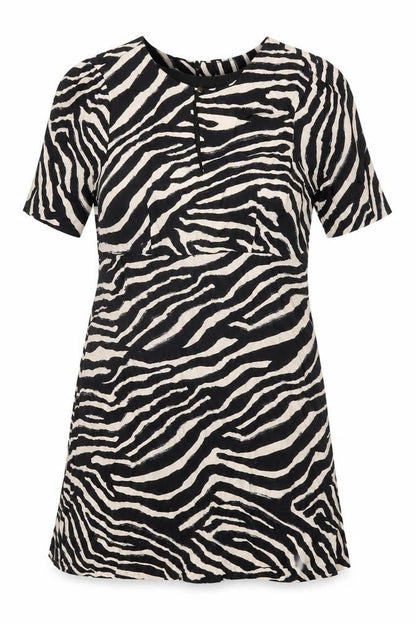 H&M Womens Black Geometric Viscose Shift Size 10 Round Neck Zip