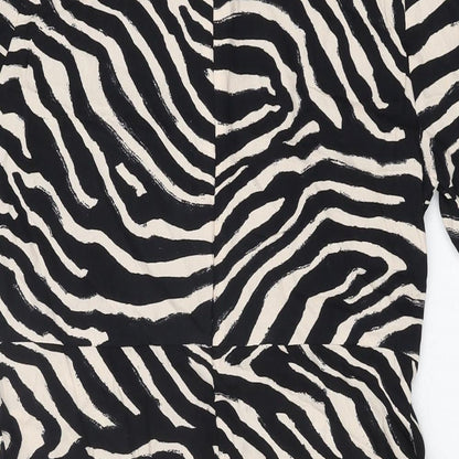 H&M Womens Black Geometric Viscose Shift Size 10 Round Neck Zip